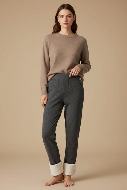 Pantalon Velours Gris Doublé Chaud Décontracté Femme