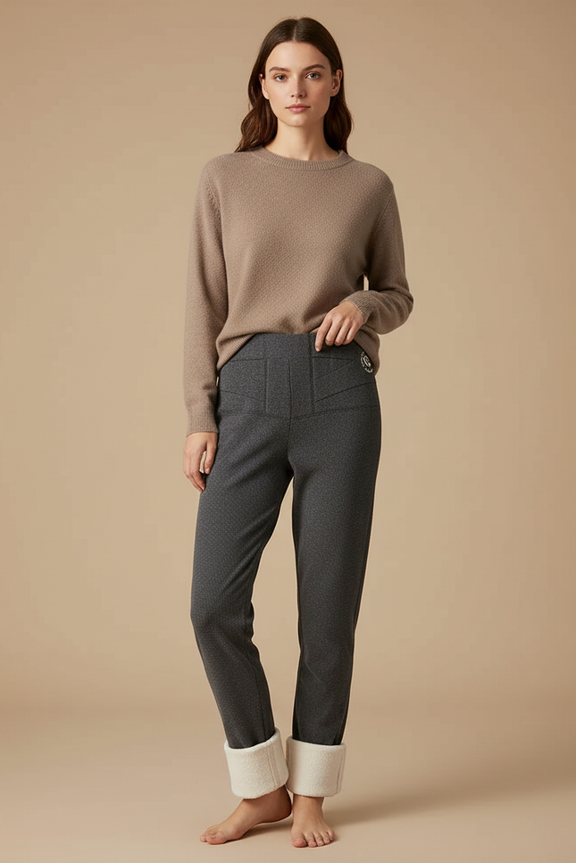 Pantalon Velours Gris Doublé Chaud Décontracté Femme