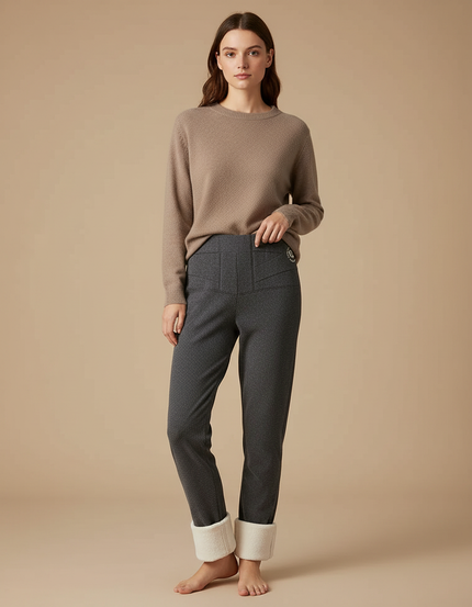 Pantalon Velours Gris Doublé Chaud Décontracté Femme