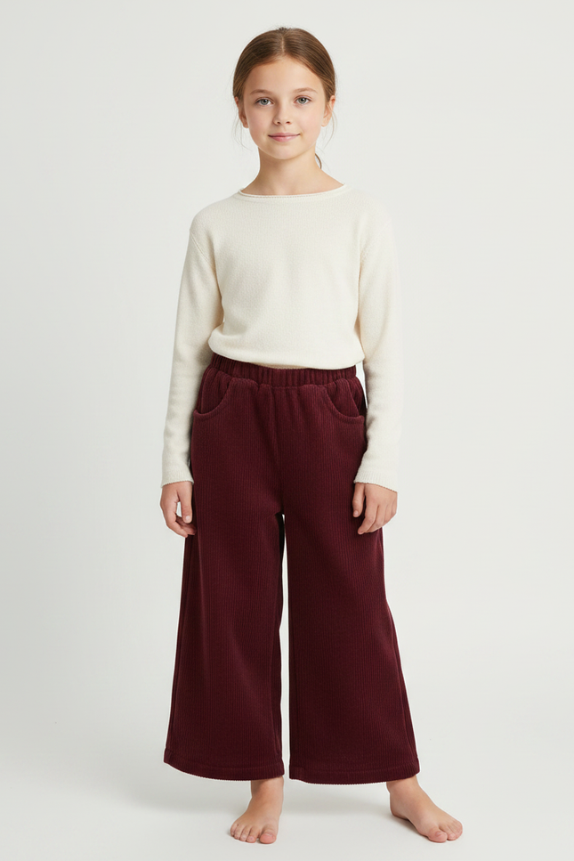 Pantalon Velours Côtelé Bordeaux Ample Enfant
