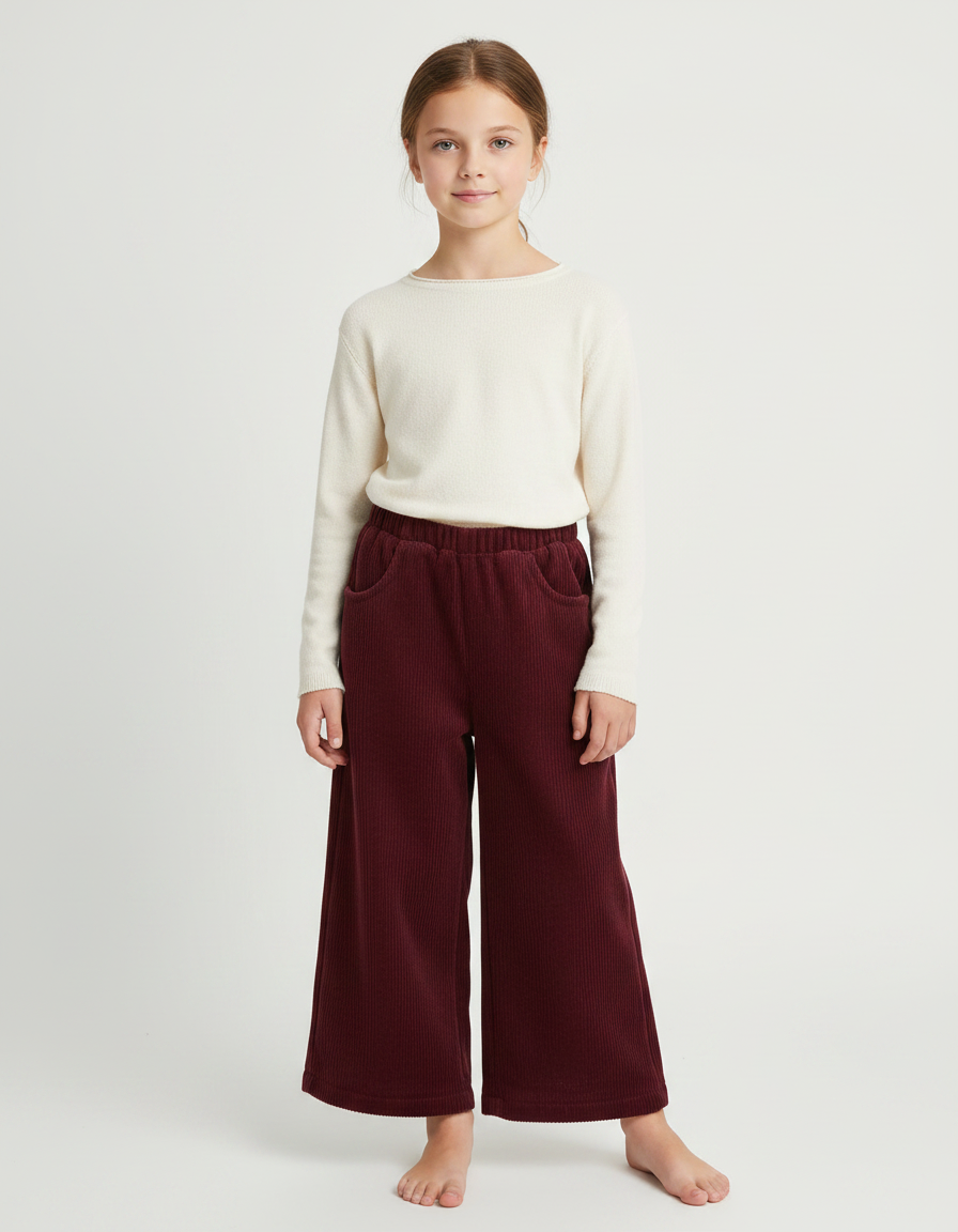 Pantalon Velours Côtelé Bordeaux Ample Enfant