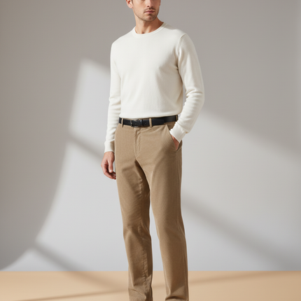 Pantalon Velours Côtelé Beige Homme Droit Élégant - Cordé