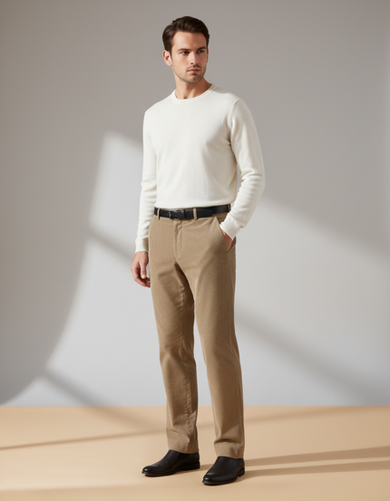 Pantalon Velours Côtelé Beige Homme Droit Élégant - Cordé
