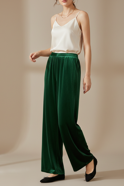 Pantalon Velours Vert Émeraude Ample Fluide Femme