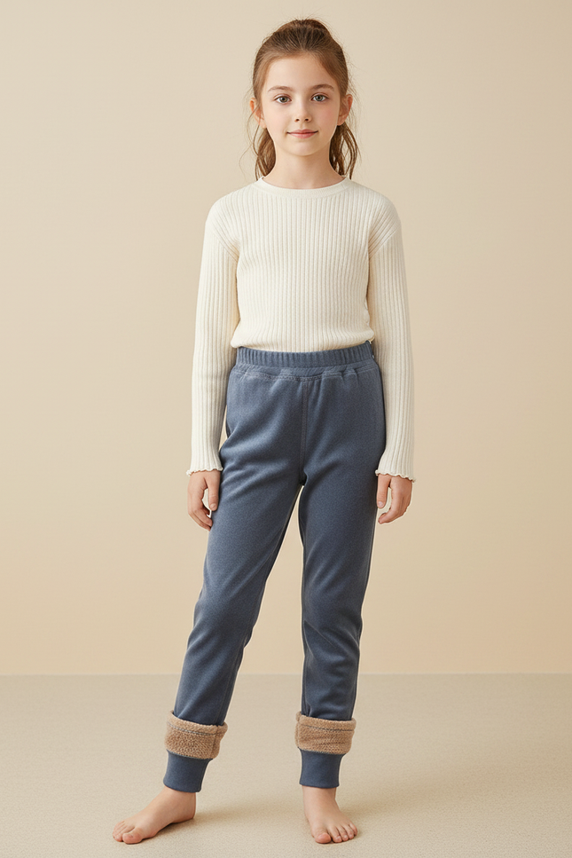 Pantalon Velours Bleu Doublé Fourrure Enfant Chaud