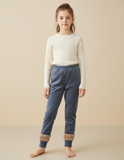 Pantalon Velours Bleu Doublé Fourrure Enfant Chaud