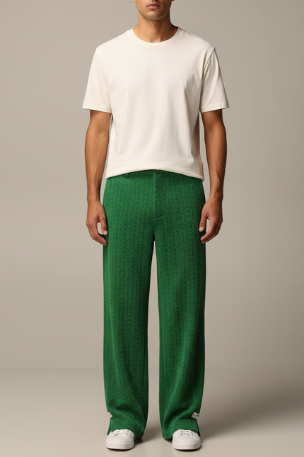 Pantalon Velours Vert Émeraude Ample Chevron Homme