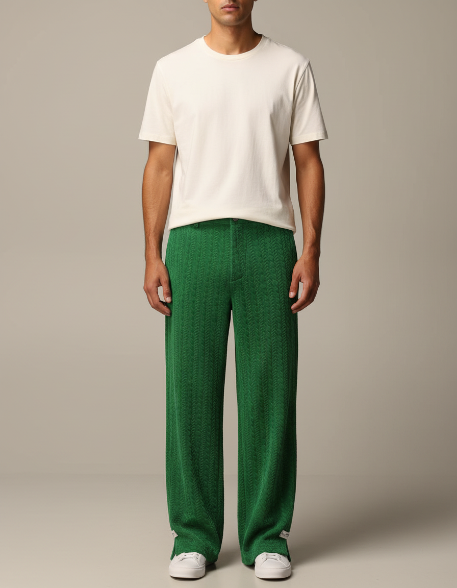 Pantalon Velours Vert Émeraude Ample Chevron Homme
