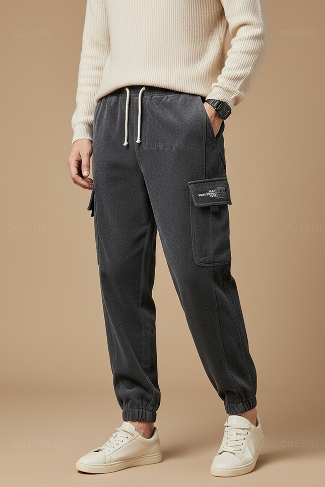 Pantalon Velours Cargo Gris Décontracté Homme Cordon