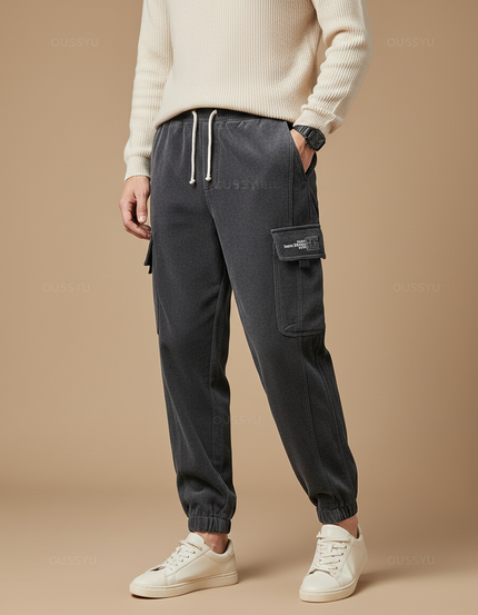 Pantalon Velours Cargo Gris Décontracté Homme Cordon