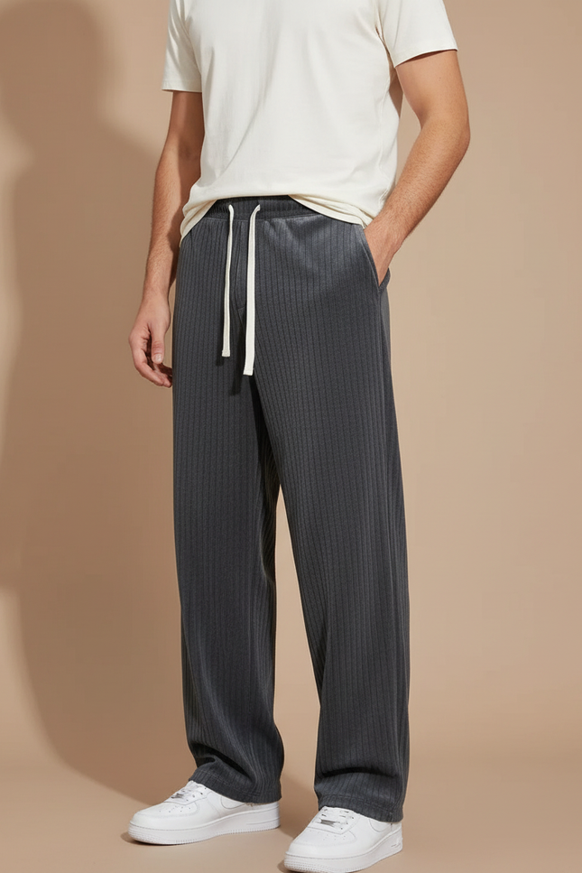 Pantalon Velours Côtelé Gris Ample Confortable Homme - Cordé
