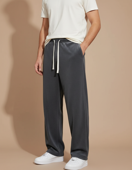 Pantalon Velours Côtelé Gris Ample Confortable Homme - Cordé