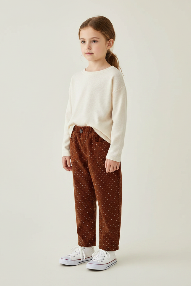Pantalon Velours Marron Points Blancs Ample Enfant - Cordé
