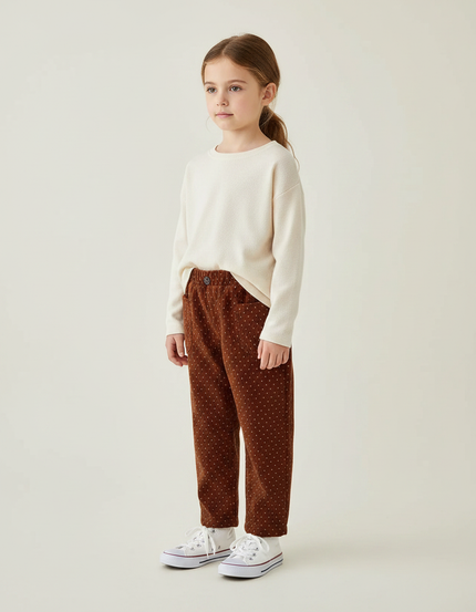 Pantalon Velours Marron Points Blancs Ample Enfant - Cordé