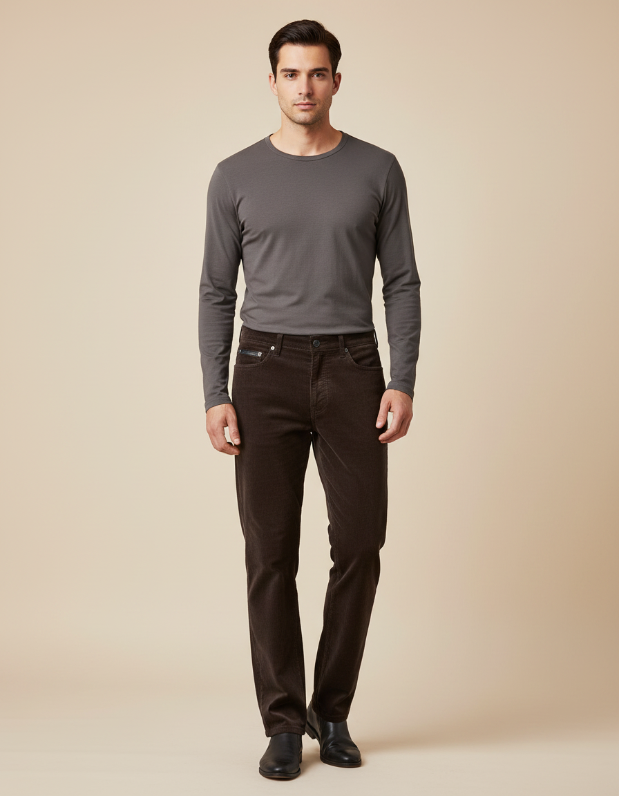 Pantalon Marron Velours Côtelé - Cordé