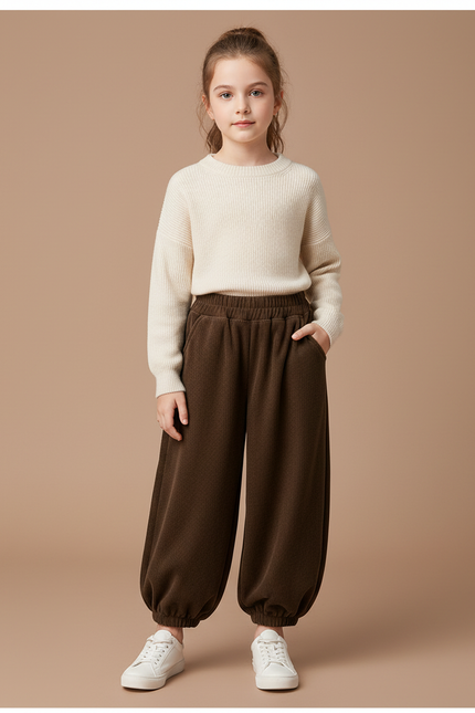 Pantalon Velours Marron Côtelé Ample Décontracté Enfant - Cordé