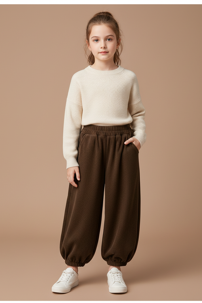 Pantalon Velours Marron Côtelé Ample Décontracté Enfant - Cordé