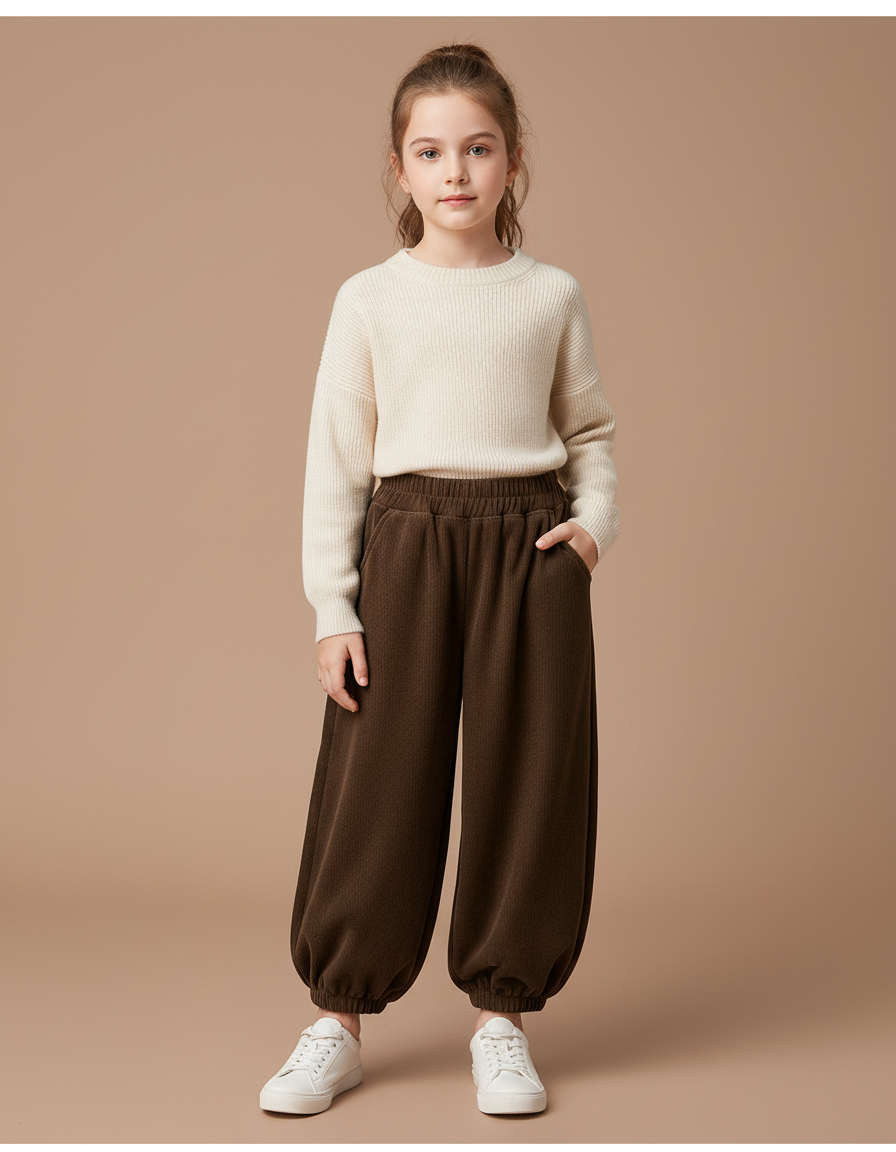 Pantalon Velours Marron Côtelé Ample Décontracté Enfant - Cordé
