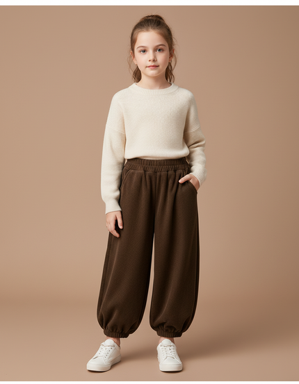 Pantalon Velours Marron Côtelé Ample Décontracté Enfant - Cordé