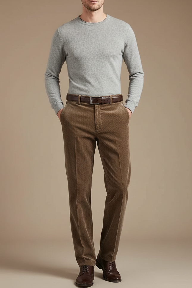 Pantalon Velours Côtelé Marron Droit Homme Élégant - Cordé