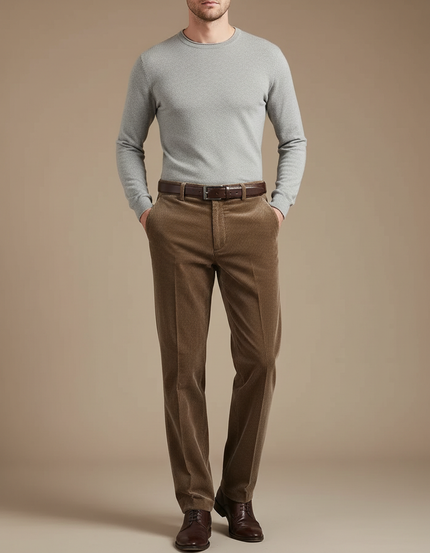 Pantalon Velours Côtelé Marron Droit Homme Élégant - Cordé