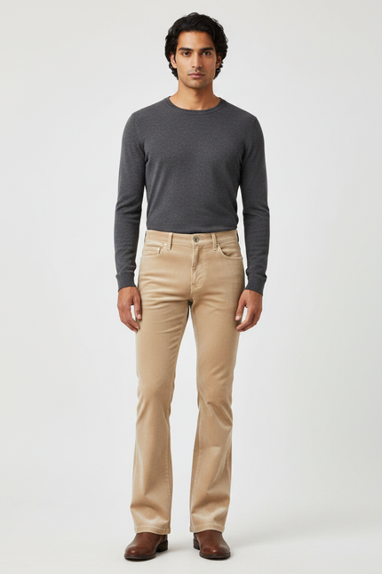 Pantalon Velours Beige Évasé Homme Confortable Classique - Cordé