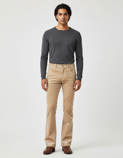 Pantalon Velours Beige Évasé Homme Confortable Classique - Cordé