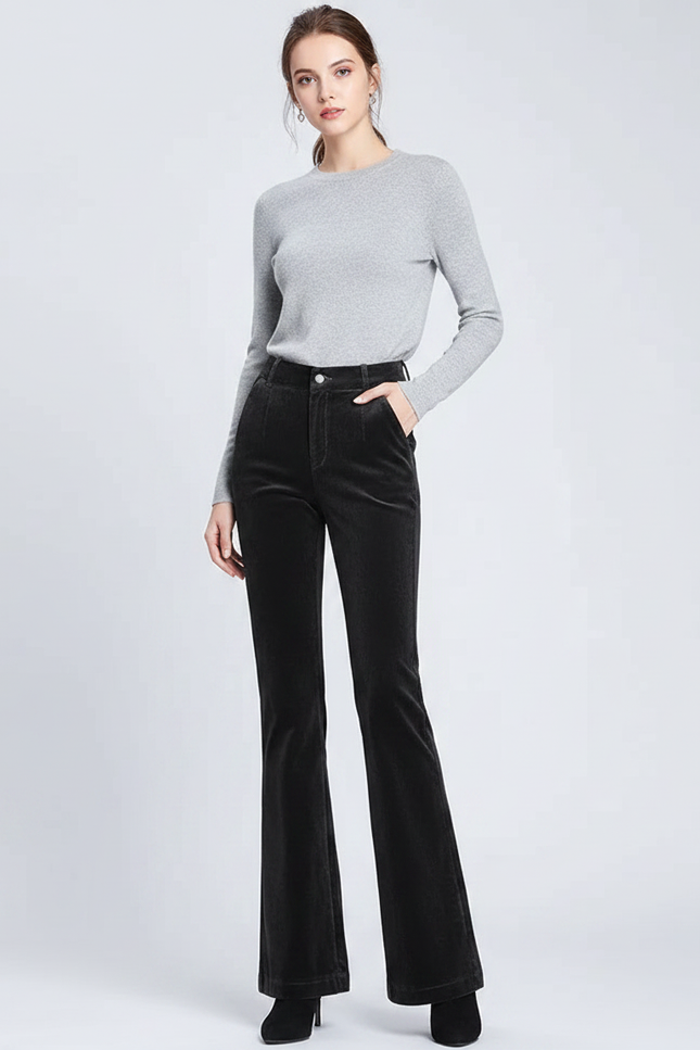 Pantalon Flare Velours Noir - Cordé