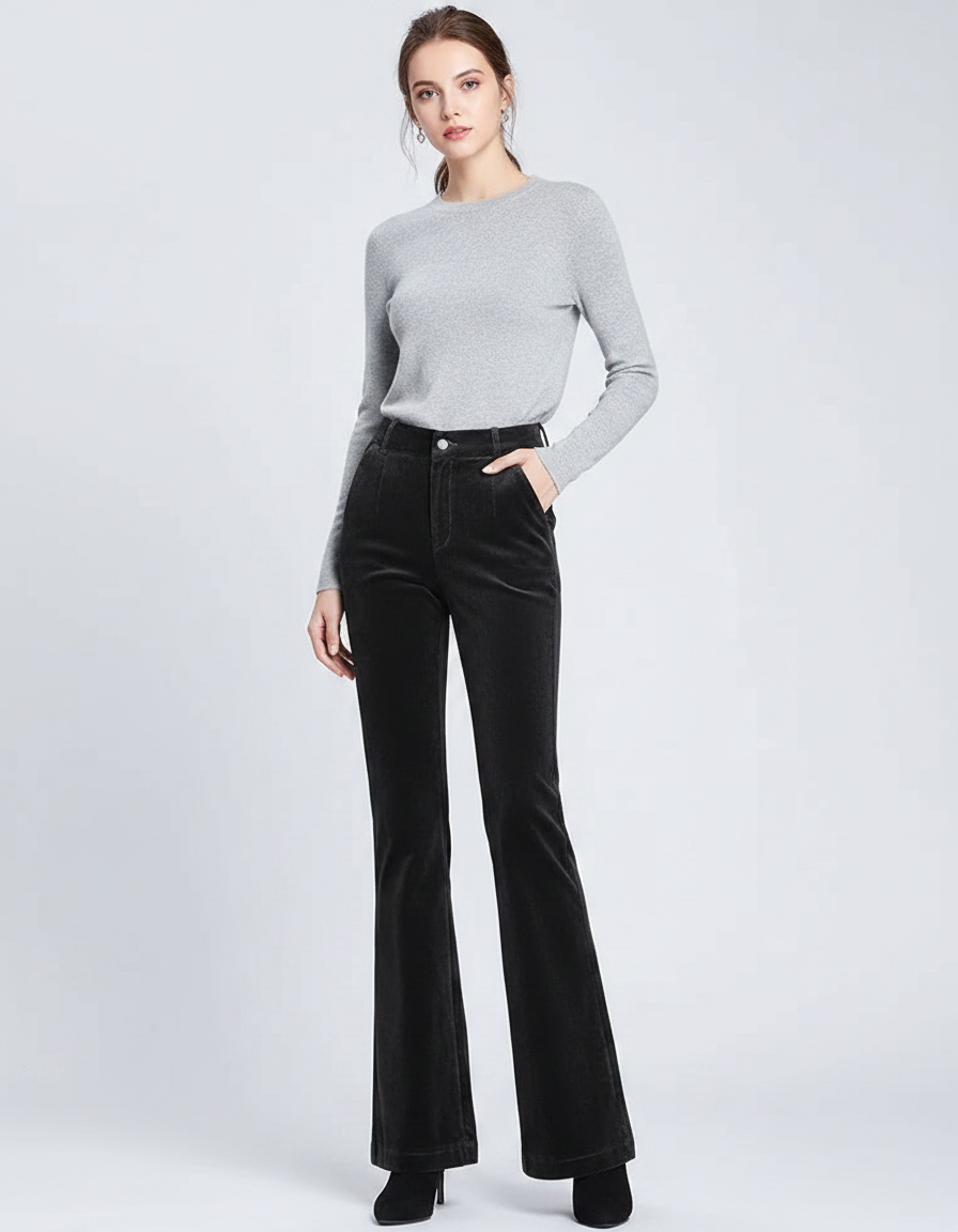 Pantalon Flare Velours Noir - Cordé