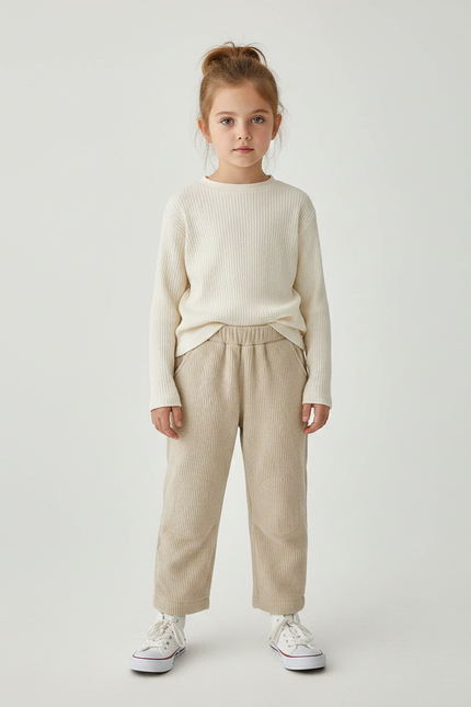 Pantalon Velours Beige Côtelé Ample Confortable Enfant - Cordé