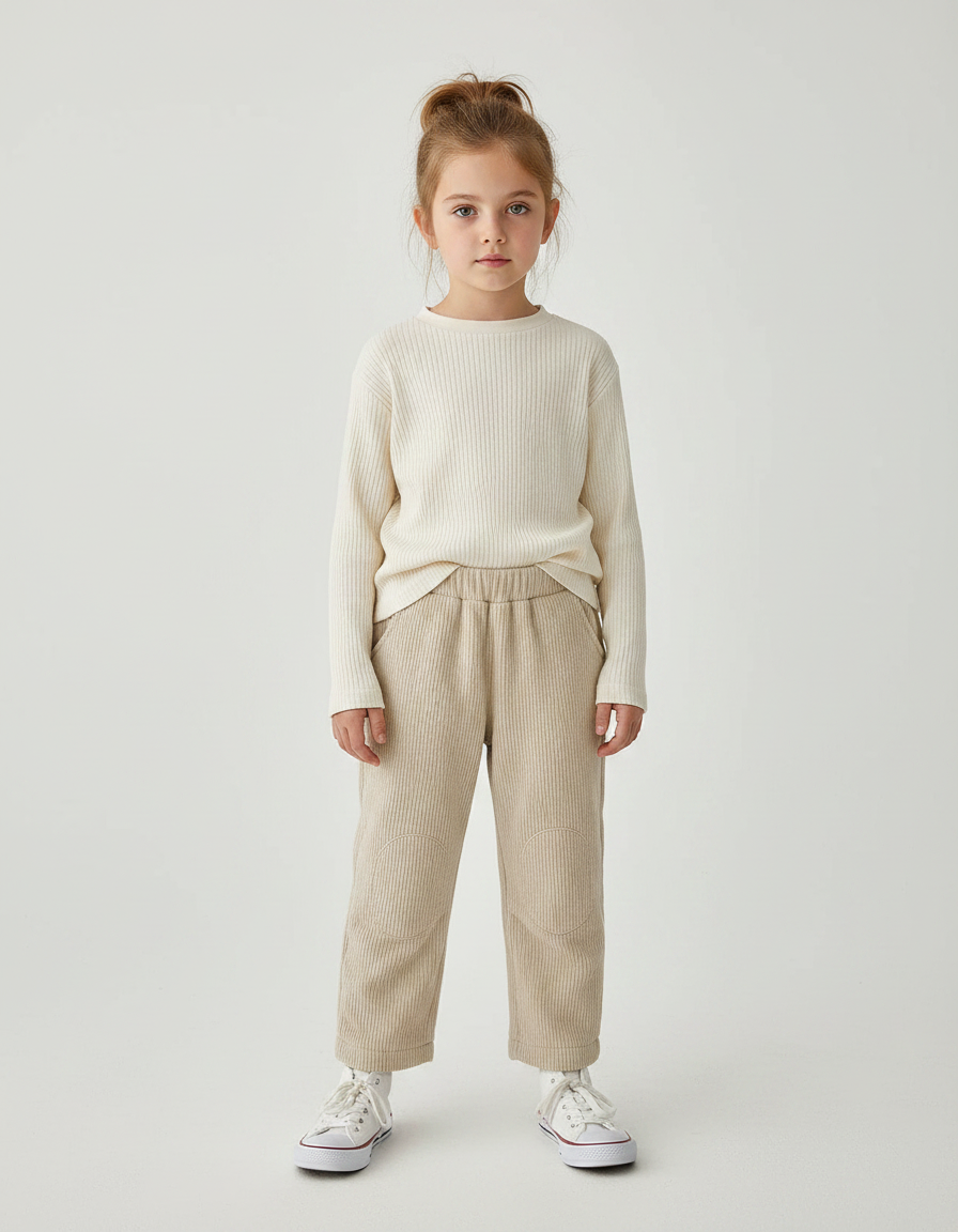 Pantalon Velours Beige Côtelé Ample Confortable Enfant - Cordé