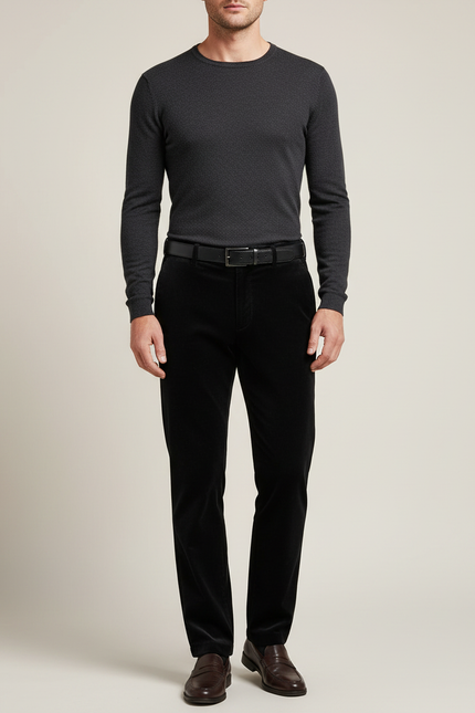 Pantalon Velours Noir Coupe Droite Homme Élégant - Cordé