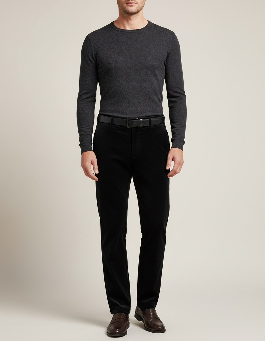 Pantalon Velours Noir Coupe Droite Homme Élégant - Cordé