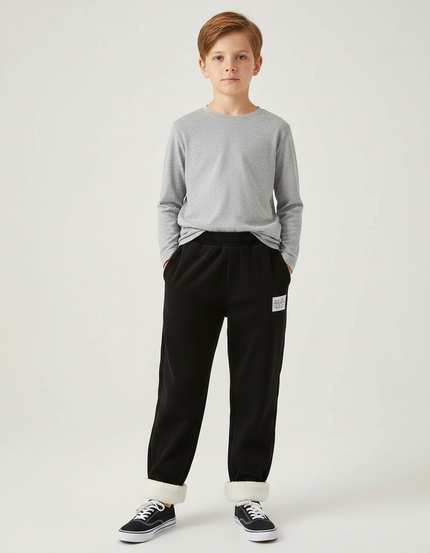 Pantalon Velours Noir Côtelé Doublé Chaud Enfant - Cordé