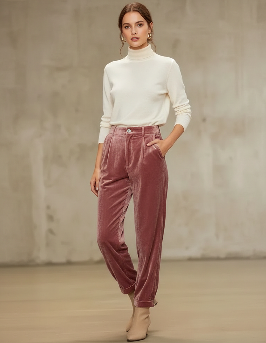 Pantalon Velours Pour Femme - Rose