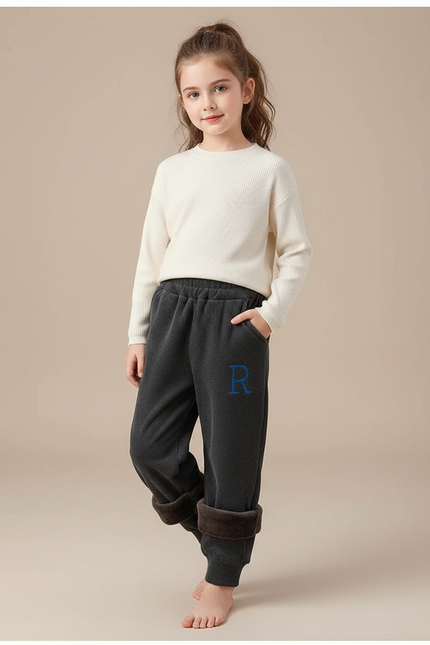 Pantalon Velours Côtelé Ample Gris Doublé Enfant - Cordé