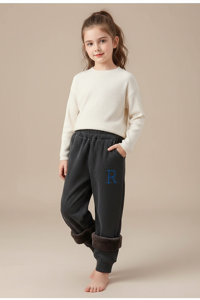 Pantalon Velours Côtelé Ample Gris Doublé Enfant - Cordé