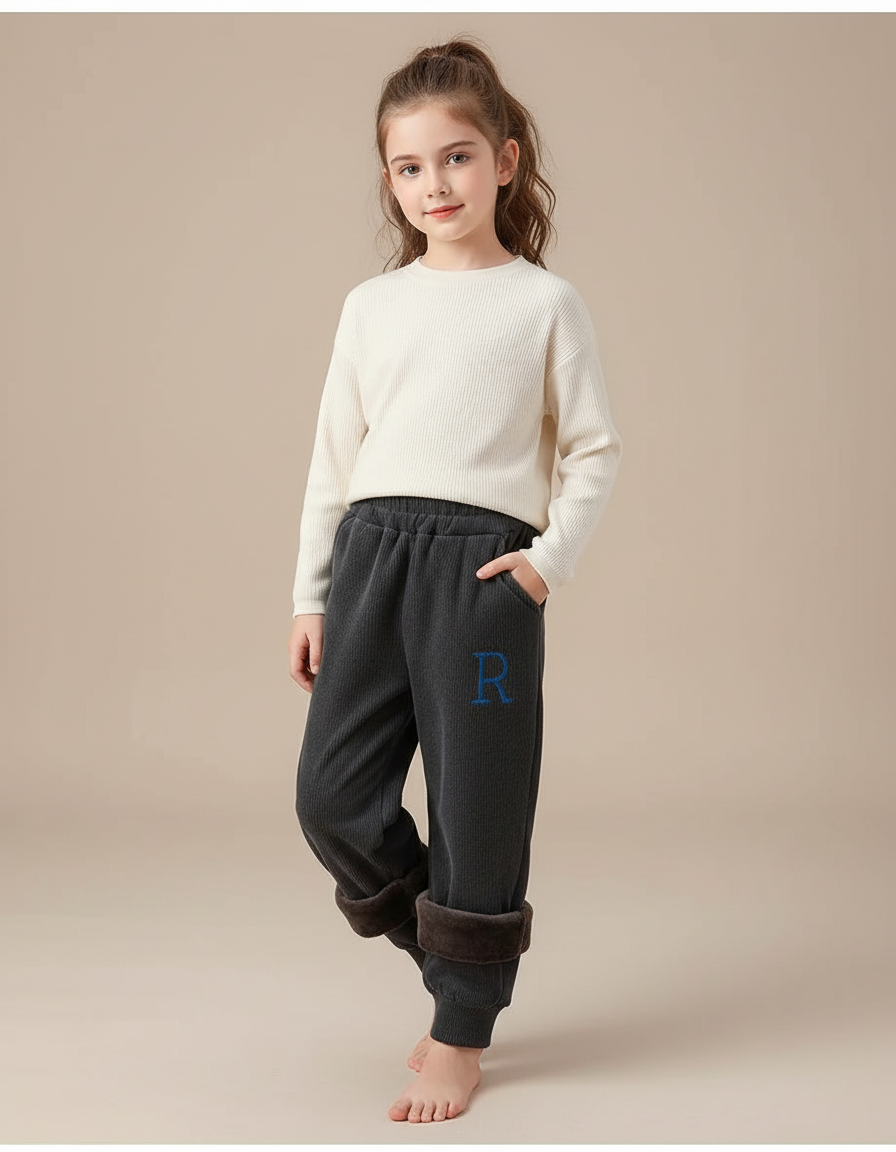 Pantalon Velours Côtelé Ample Gris Doublé Enfant - Cordé