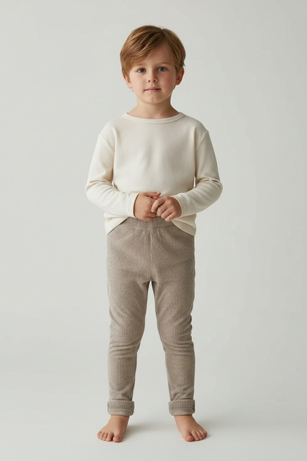 Pantalon Velours Côtelé Marron Élastique Enfant - Cordé