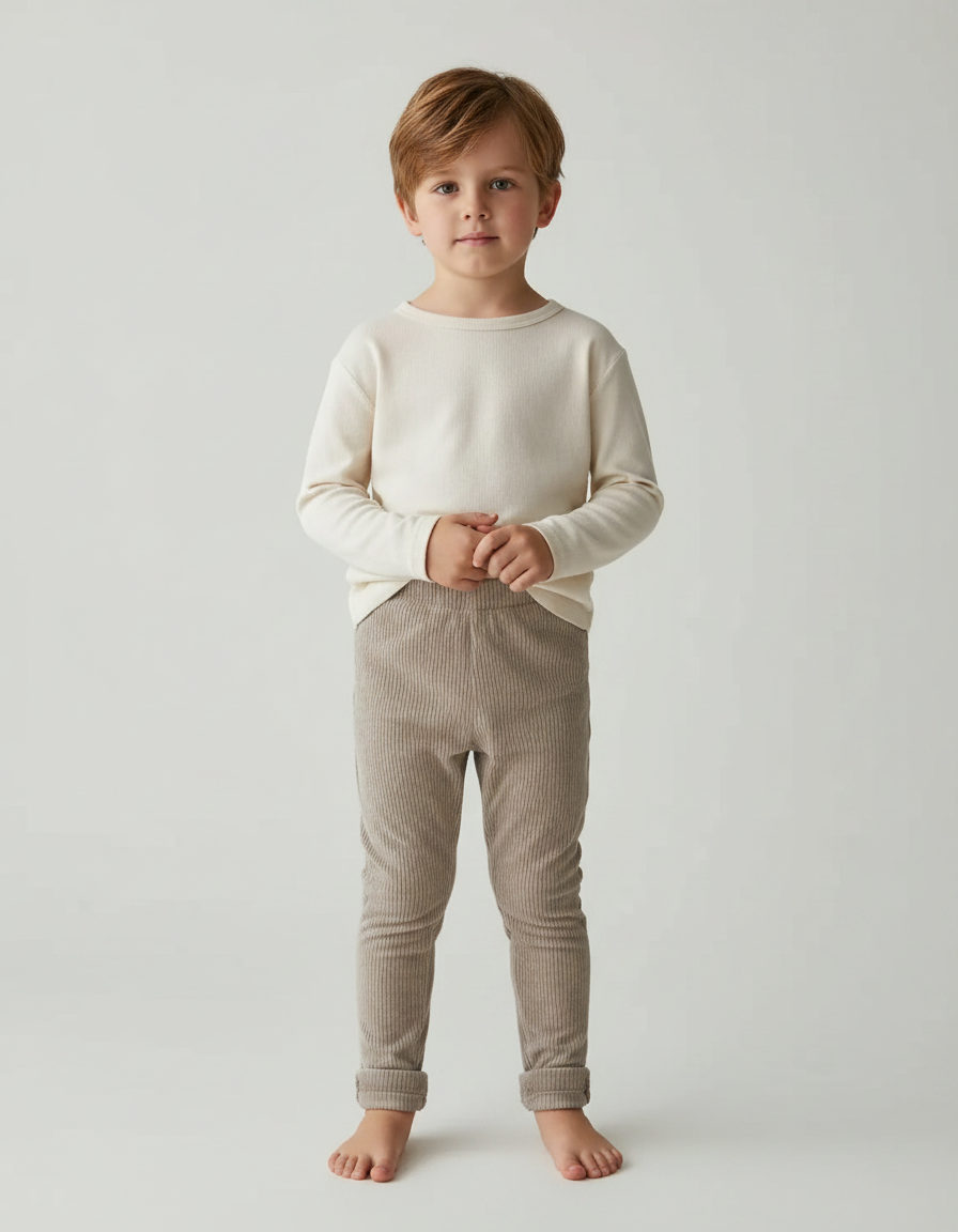 Pantalon Velours Côtelé Marron Élastique Enfant - Cordé