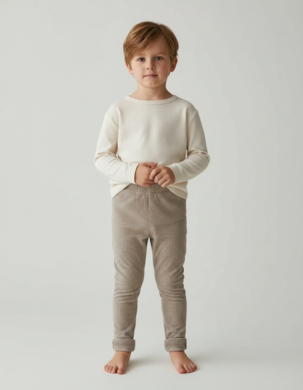 Pantalon Velours Côtelé Marron Élastique Enfant - Cordé
