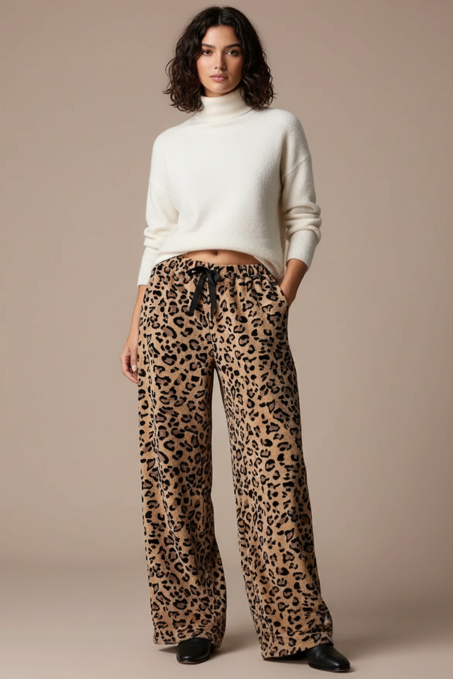 Pantalon Velours Léopard Ample Confortable Femme - Imprimé