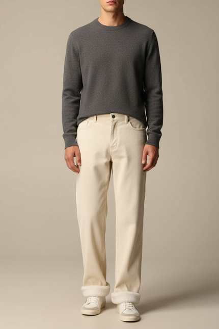 Pantalon Velours Crème Côtelé Doublé Chaud Homme - Beige