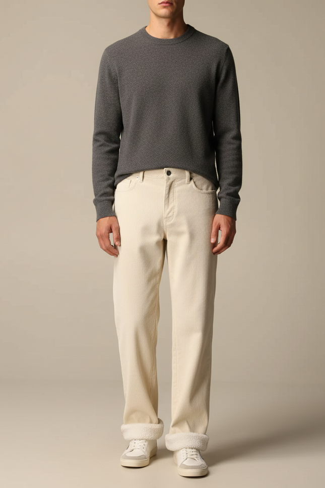 Pantalon Velours Crème Côtelé Doublé Chaud Homme - Beige