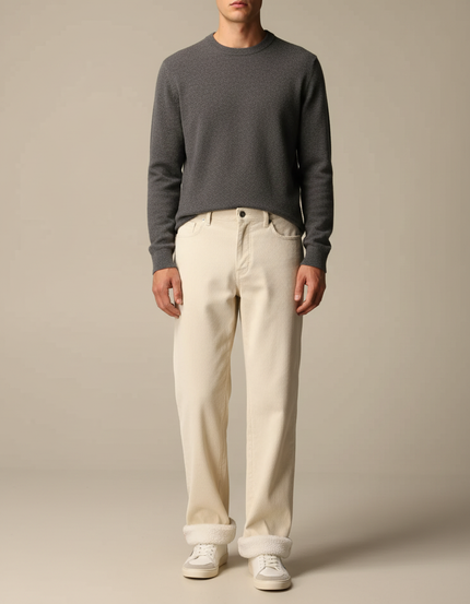 Pantalon Velours Crème Côtelé Doublé Chaud Homme - Beige