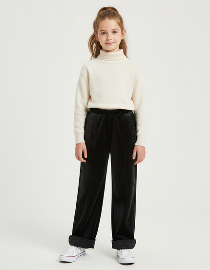 Pantalon Velours Noir Ample Fille Décontracté Hiver