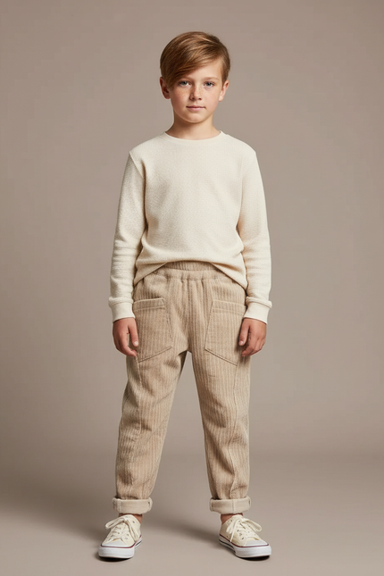 Pantalon Cargo Velours Garcon - Beige Cordé