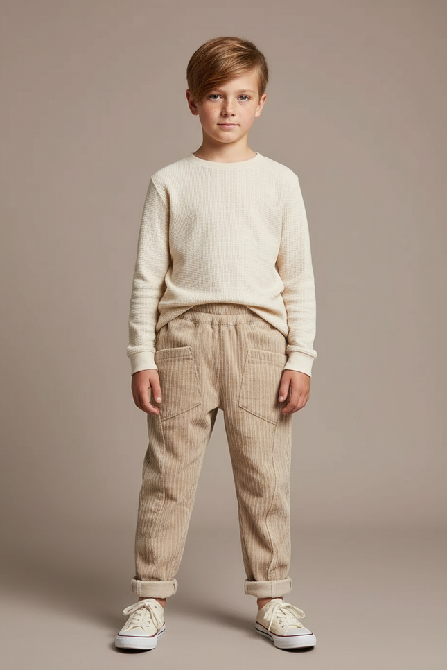 Pantalon Cargo Velours Garcon - Beige Cordé