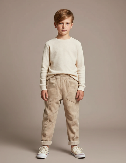 Pantalon Cargo Velours Garcon - Beige Cordé