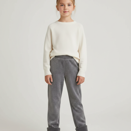 Pantalon Velours Côtelé Gris Ample Doublé Enfant - Cordé